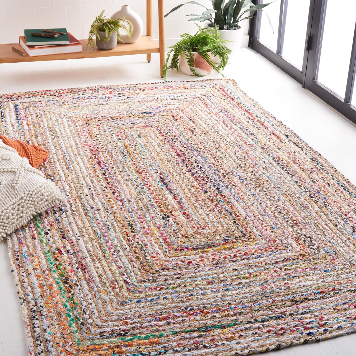 SAFAVIEH Area Rug 5x8 - Cape Cod Collection - Beige & Multi, Handmade Jute & Cotton, Woven Braided Design (CAP202B)