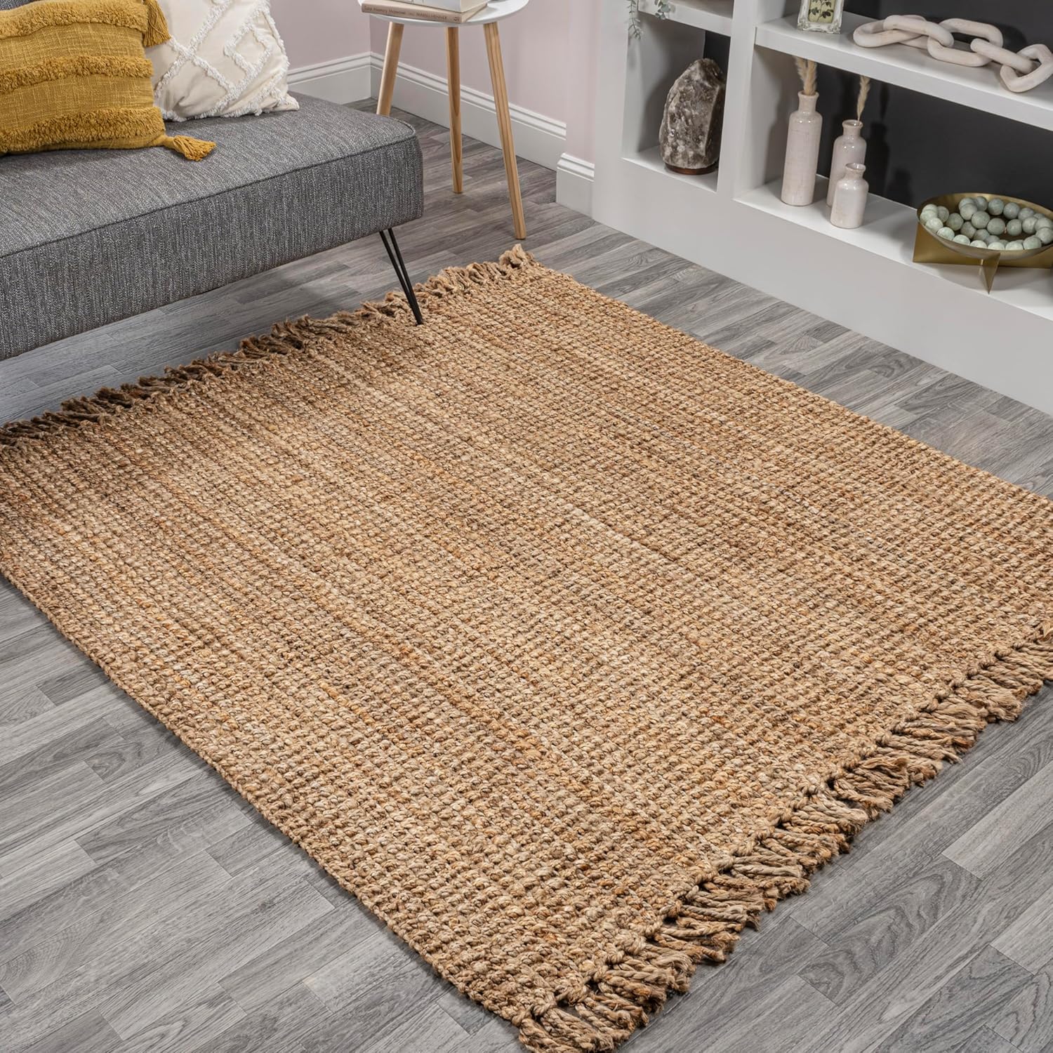 JONATHAN Y Handwoven Jute Fringe Natural Indoor Area Rug, 5x8, Pata, Bohemian, Rustic, Cottage, Easy-Cleaning for Living Room, Bedroom, Kitchen, Non-Shedding (NRF103A-5)