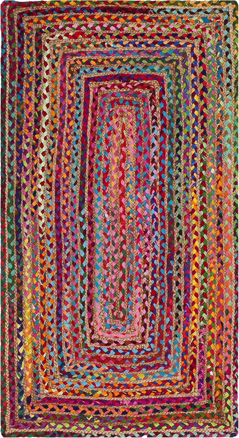 SAFAVIEH Area Rug 5x8 - Cape Cod Collection - Beige & Multi, Handmade Jute & Cotton, Woven Braided Design (CAP202B)