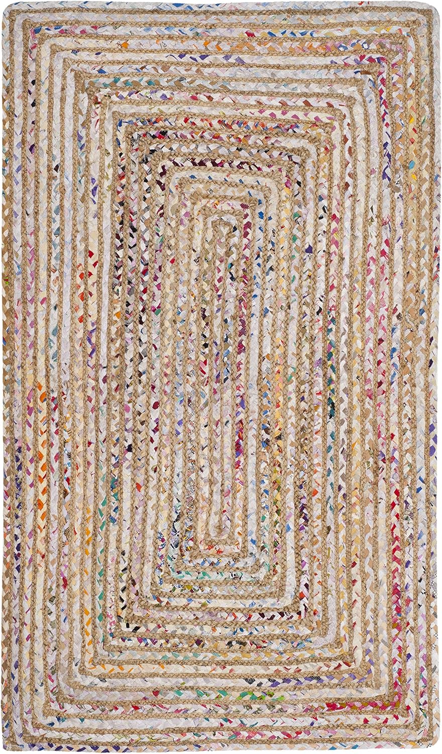 SAFAVIEH Area Rug 5x8 - Cape Cod Collection - Beige & Multi, Handmade Jute & Cotton, Woven Braided Design (CAP202B)
