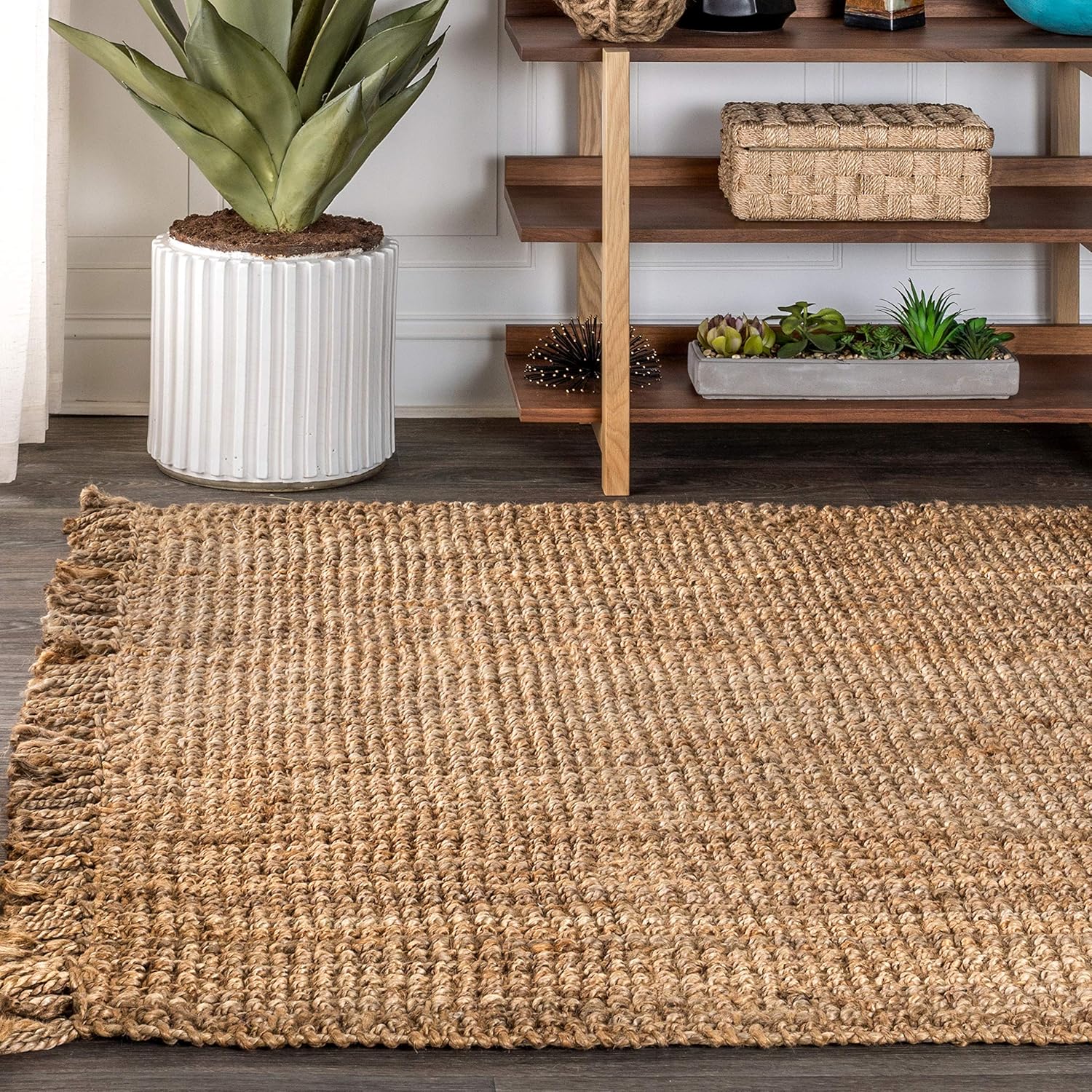 JONATHAN Y Handwoven Jute Fringe Natural Indoor Area Rug, 5x8, Pata, Bohemian, Rustic, Cottage, Easy-Cleaning for Living Room, Bedroom, Kitchen, Non-Shedding (NRF103A-5)