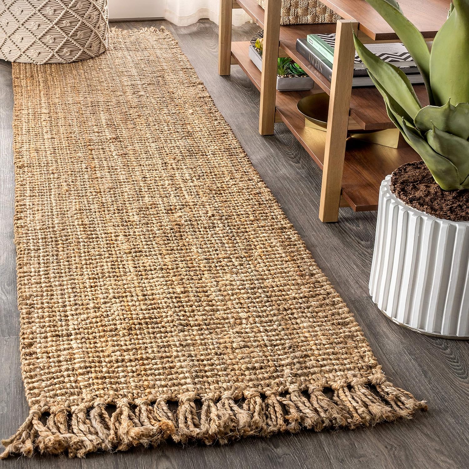 JONATHAN Y Handwoven Jute Fringe Natural Indoor Area Rug, 5x8, Pata, Bohemian, Rustic, Cottage, Easy-Cleaning for Living Room, Bedroom, Kitchen, Non-Shedding (NRF103A-5)