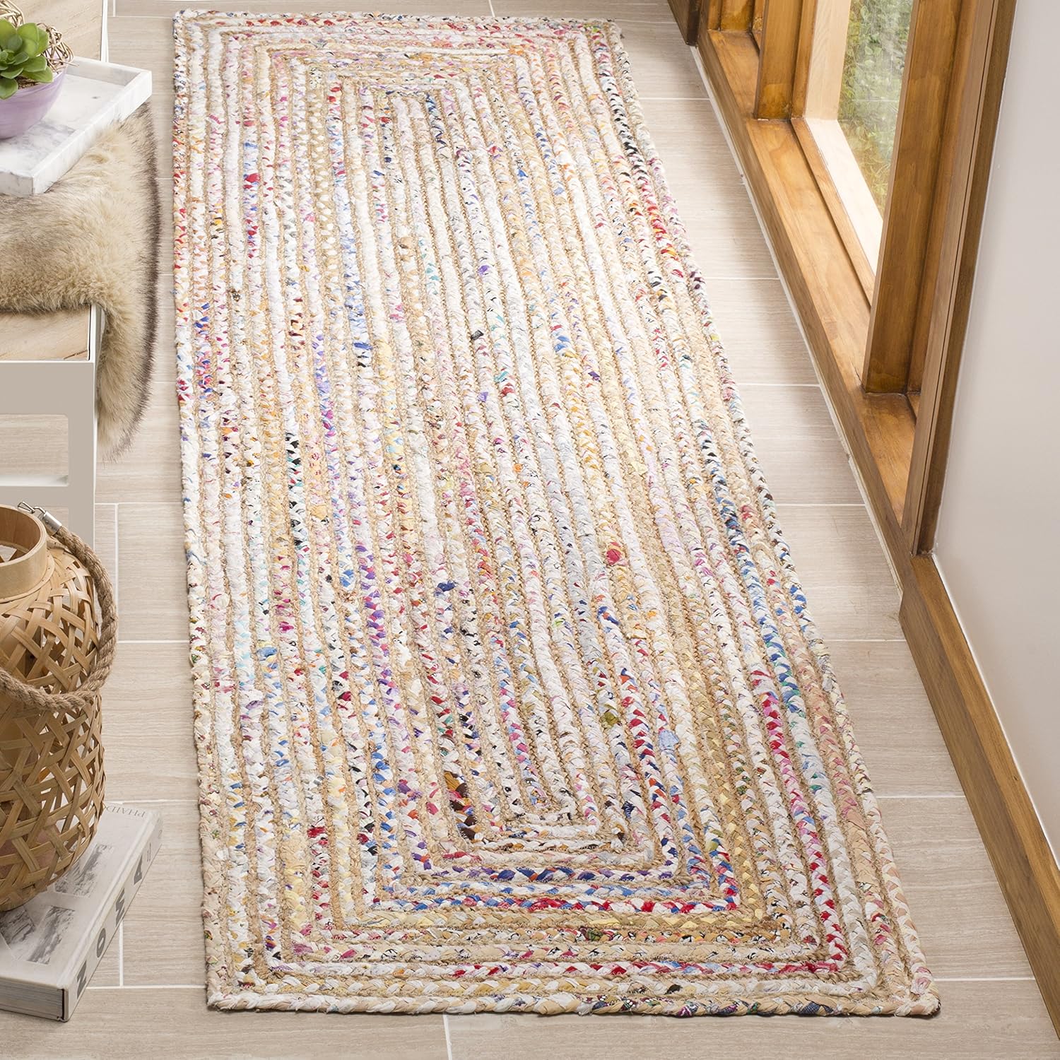 SAFAVIEH Area Rug 5x8 - Cape Cod Collection - Beige & Multi, Handmade Jute & Cotton, Woven Braided Design (CAP202B)