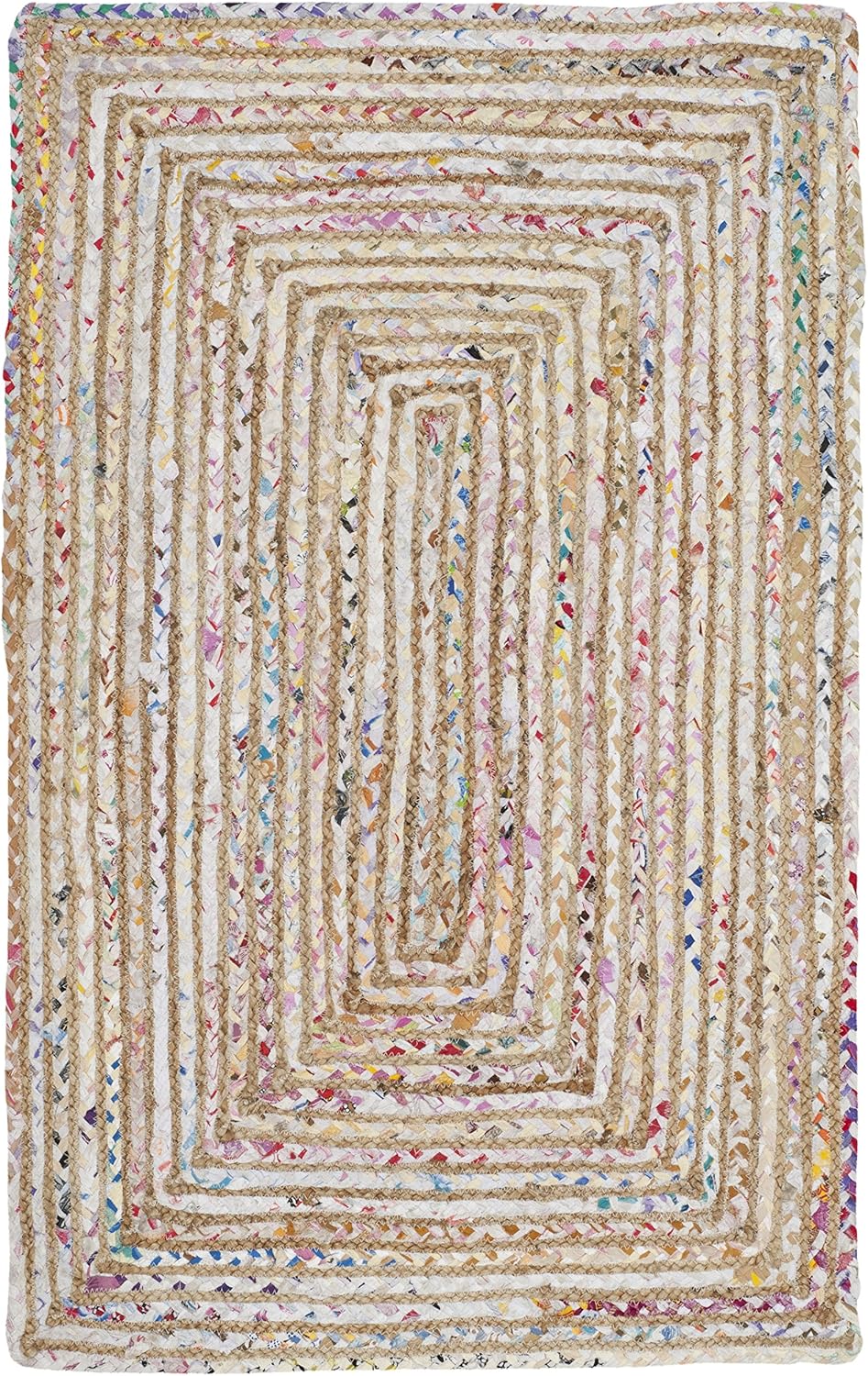 SAFAVIEH Area Rug 5x8 - Cape Cod Collection - Beige & Multi, Handmade Jute & Cotton, Woven Braided Design (CAP202B)