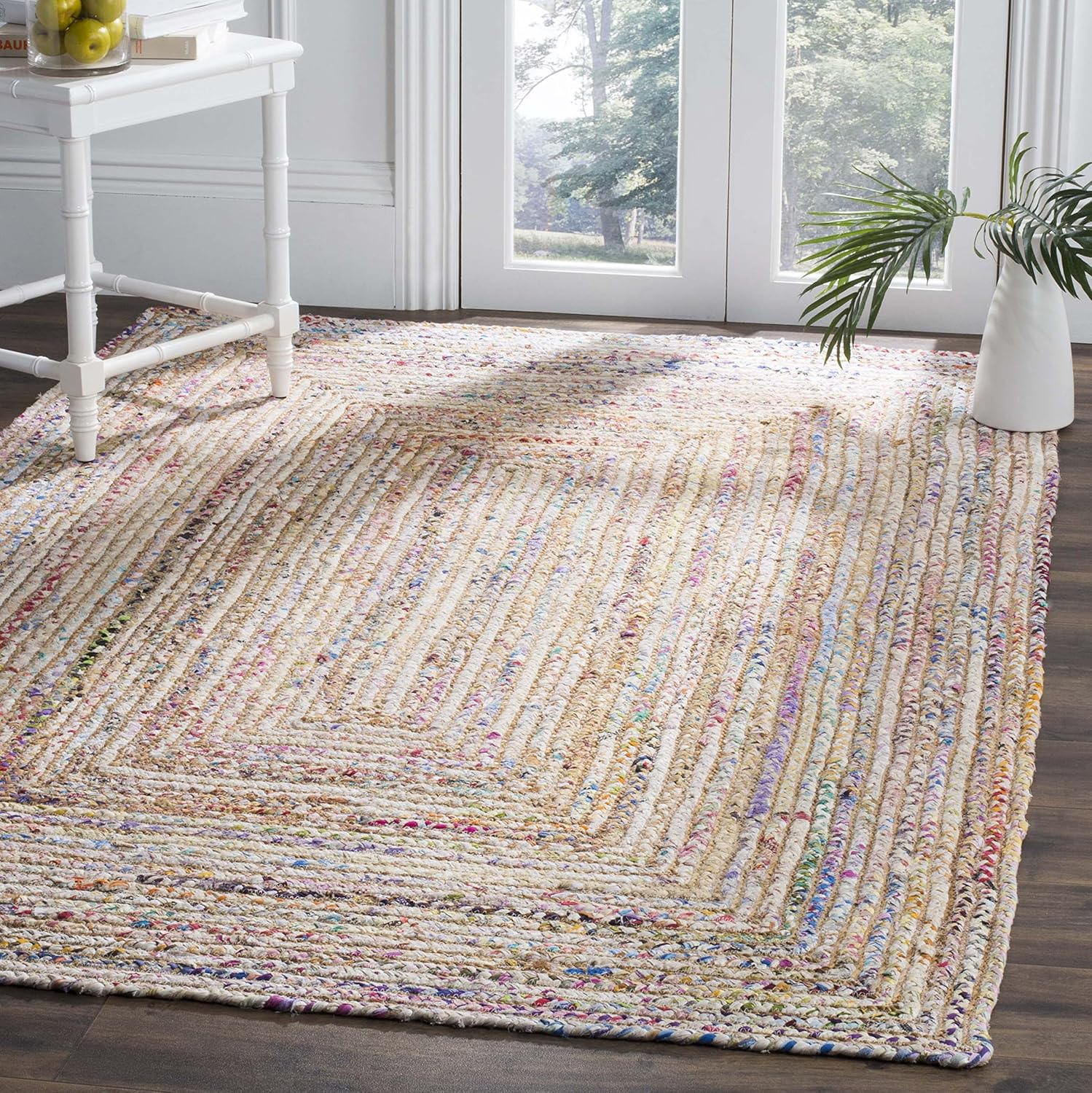 SAFAVIEH Area Rug 5x8 - Cape Cod Collection - Beige & Multi, Handmade Jute & Cotton, Woven Braided Design (CAP202B)