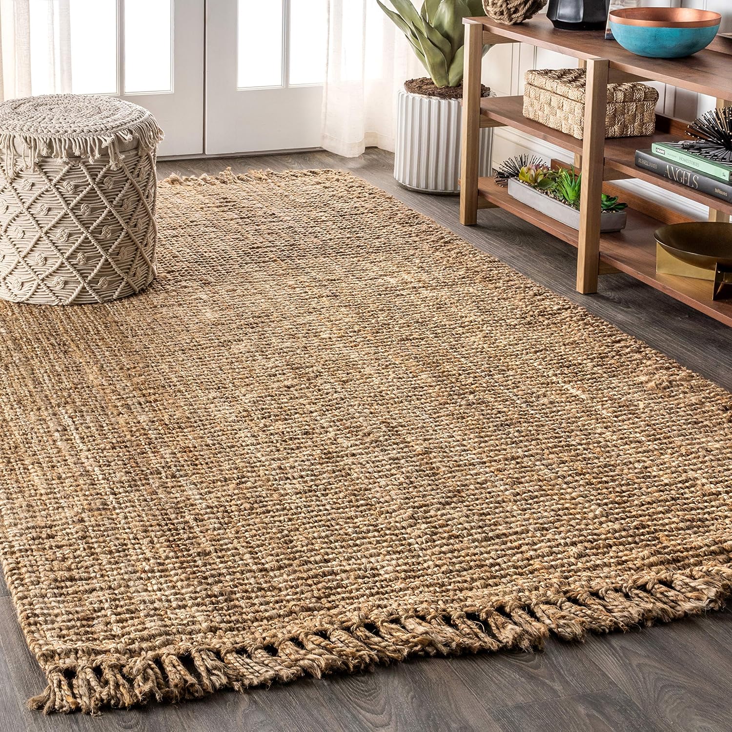 JONATHAN Y Handwoven Jute Fringe Natural Indoor Area Rug, 5x8, Pata, Bohemian, Rustic, Cottage, Easy-Cleaning for Living Room, Bedroom, Kitchen, Non-Shedding (NRF103A-5)