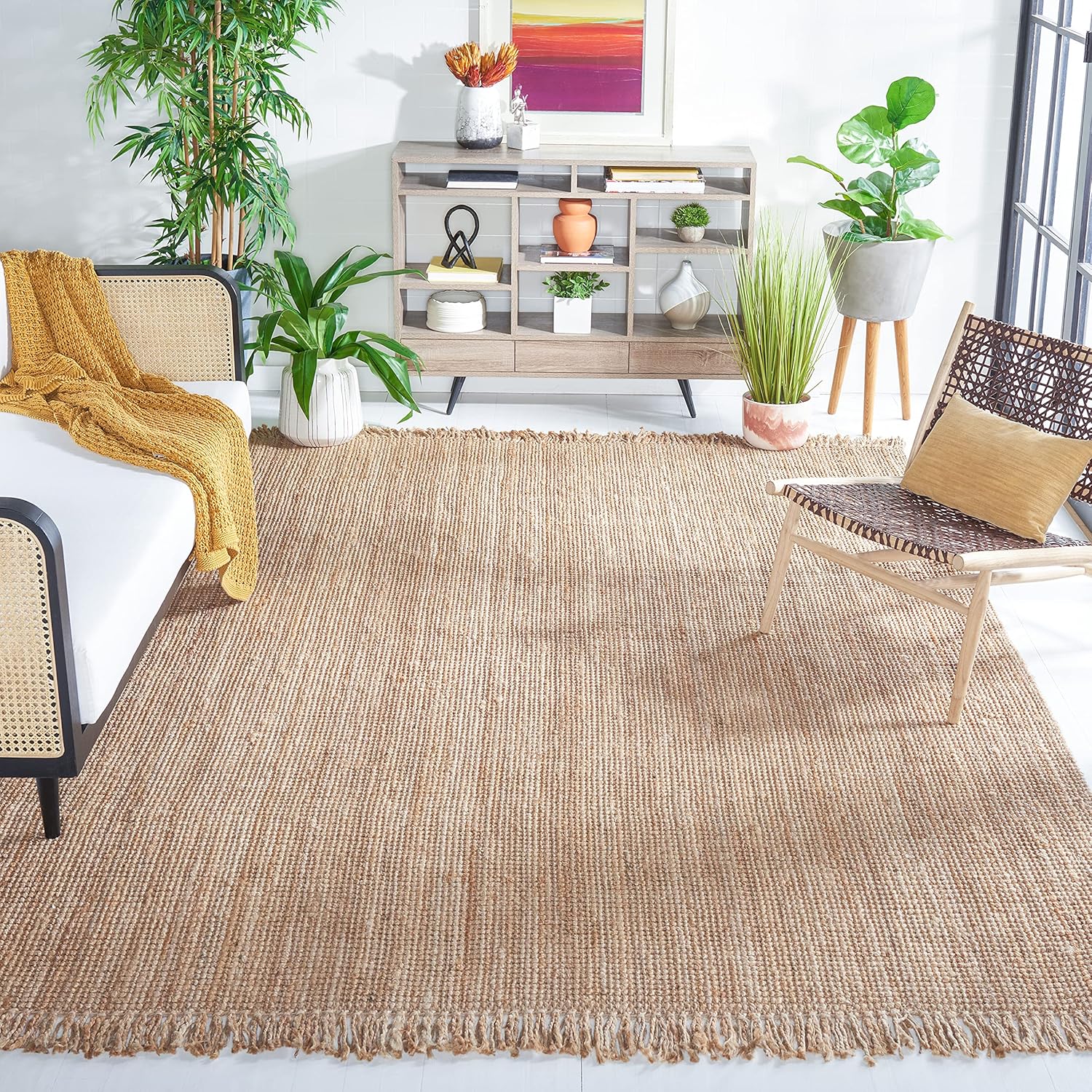 SAFAVIEH Natural Fiber Collection Area Rug - 5' x 8', Natural, Handmade Woven Fringe Jute, Ideal for High Traffic Areas in Living Room, Bedroom (NF809A)